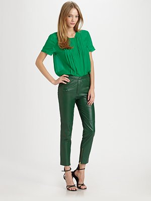 green pintuck blouse